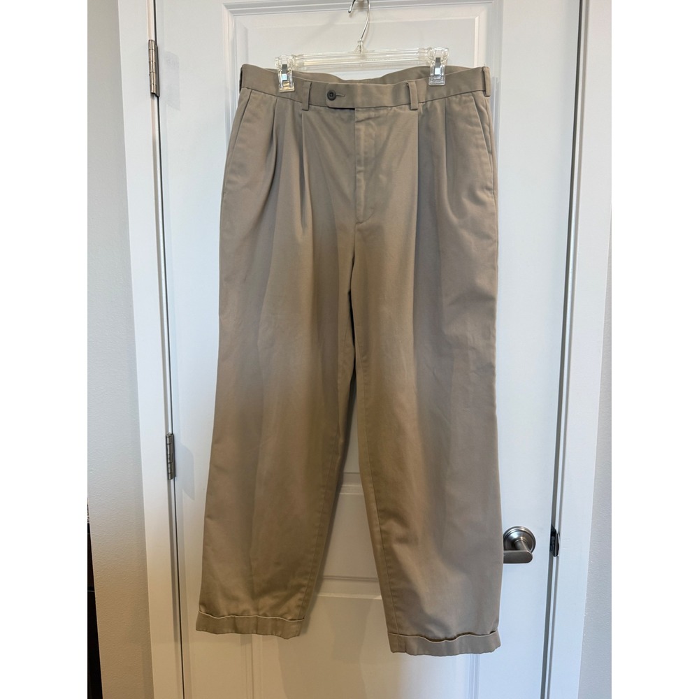 Natural Issue Mens Khaki Pleated Chino Pants 36x30 Tan Cuffed Relaxed Fit Slacks